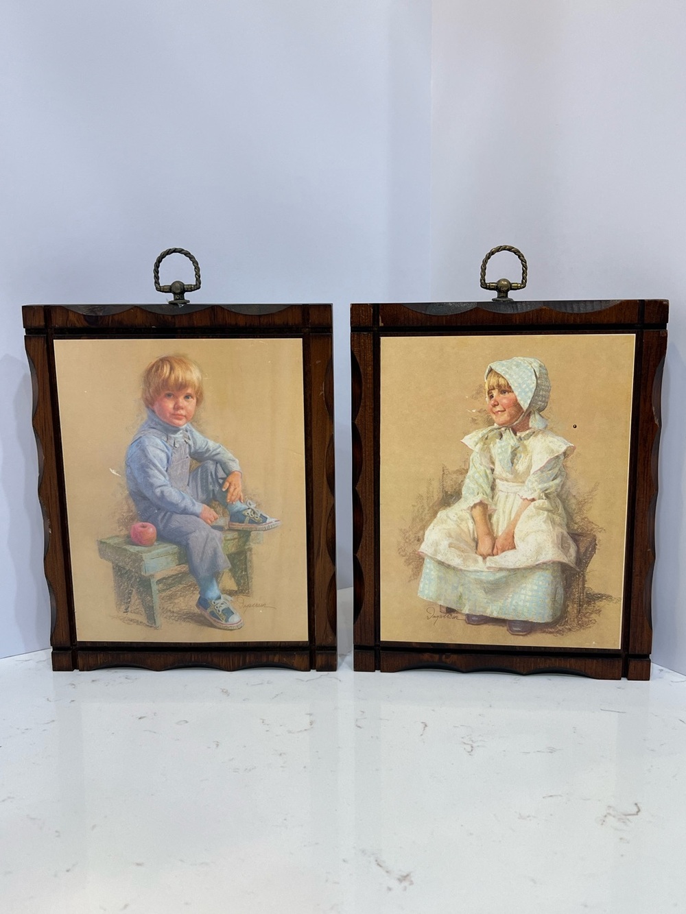 Vintage James Ingwersen “Gary & Gretchen” Decorative Wood Wall Art Set
